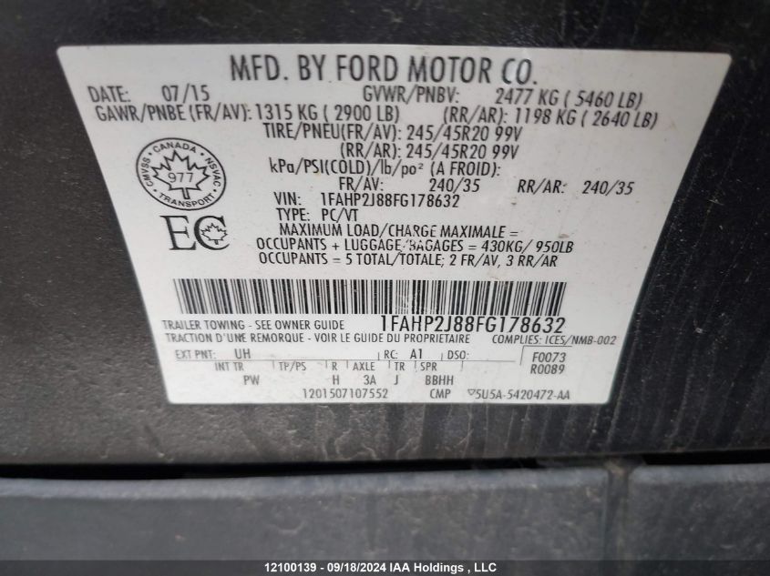 1FAHP2J88FG178632 2015 Ford Taurus Limited