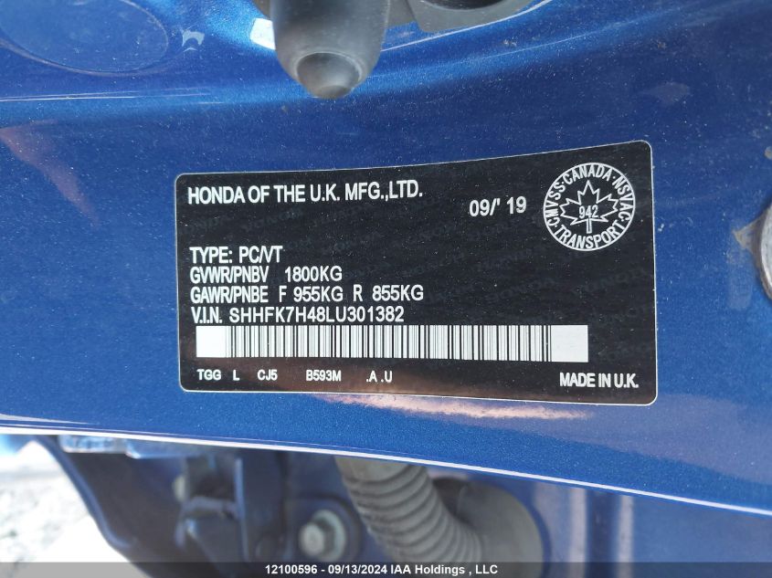 SHHFK7H48LU301382 2020 Honda Civic Sport