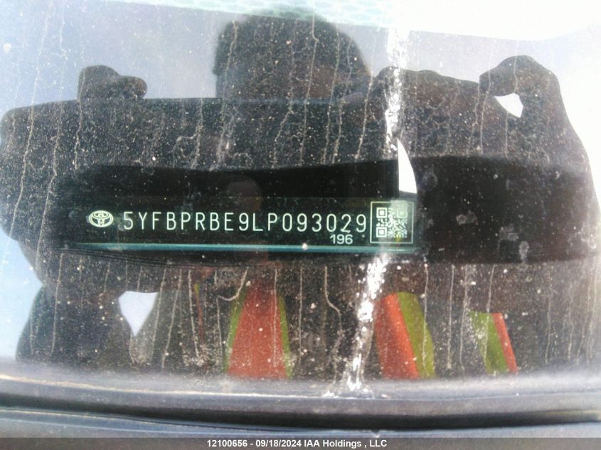 2020 Toyota Corolla Le VIN: 5YFBPRBE9LP093029 Lot: 12100656