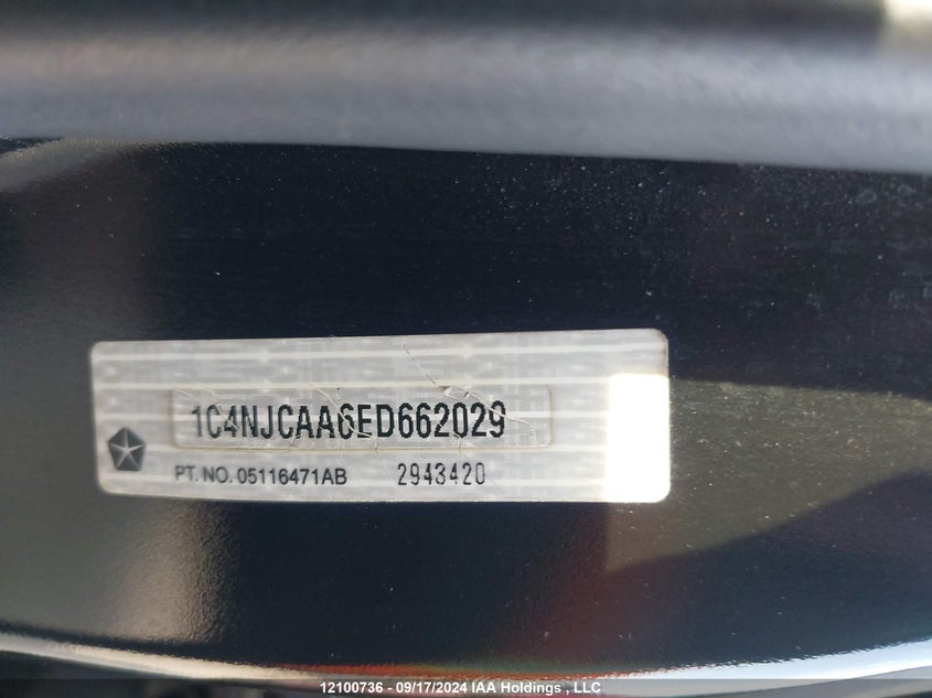 2014 Jeep Compass Sport VIN: 1C4NJCAA6ED662029 Lot: 12100736