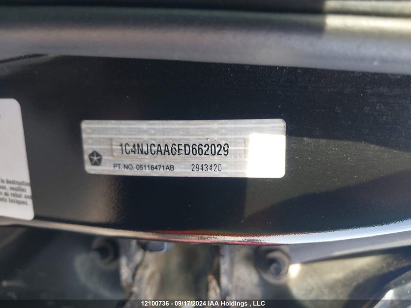 2014 Jeep Compass Sport VIN: 1C4NJCAA6ED662029 Lot: 12100736