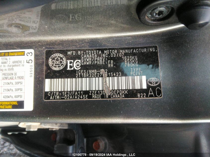 2T1BR32E27C815423 2007 Toyota Corolla Ce/Le/S