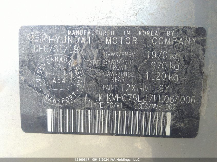 2020 Hyundai Ioniq Se VIN: KMHC75LJ7LU064006 Lot: 12100817