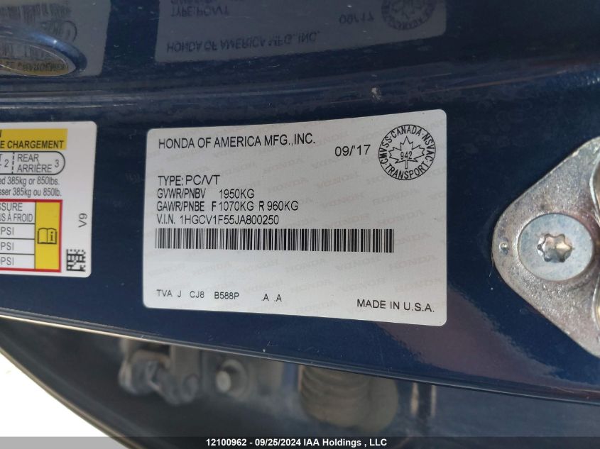 1HGCV1F55JA800250 2018 Honda Accord Sedan