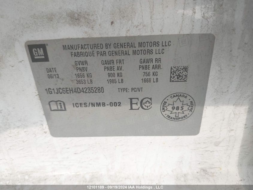 2013 Chevrolet Sonic VIN: 1G1JC6EH4D4235280 Lot: 12101189