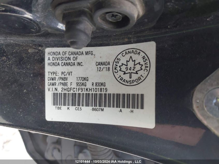 2HGFC1F91KH101819 2019 HONDA CIVIC - Image 19