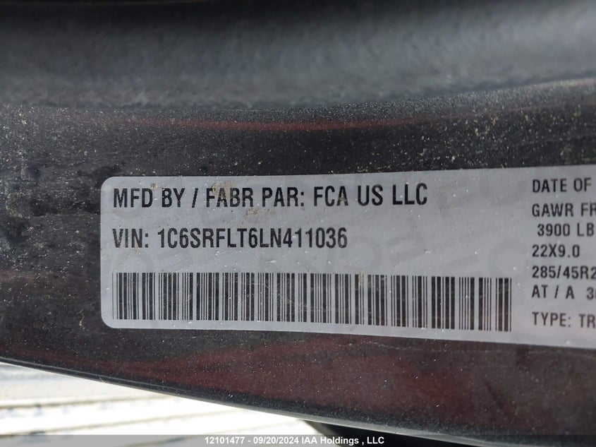 2020 Ram 1500 Rebel VIN: 1C6SRFLT6LN411036 Lot: 12101477