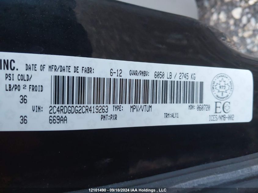 2012 Dodge Grand Caravan Crew VIN: 2C4RDGDG2CR419263 Lot: 12101490