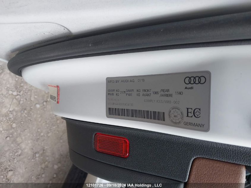2019 Audi A4 VIN: WAUBNAF48KN008733 Lot: 12101726