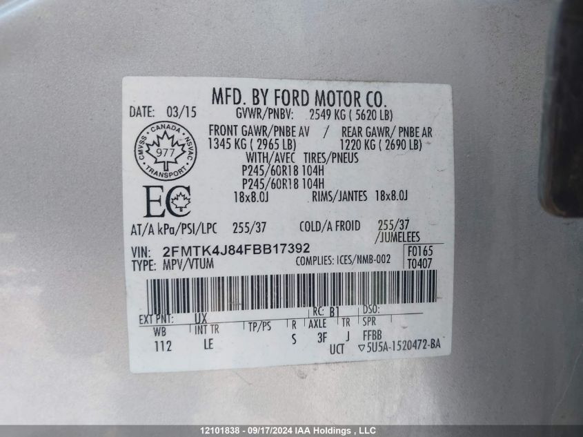 2FMTK4J84FBB17392 2015 Ford Edge Sel