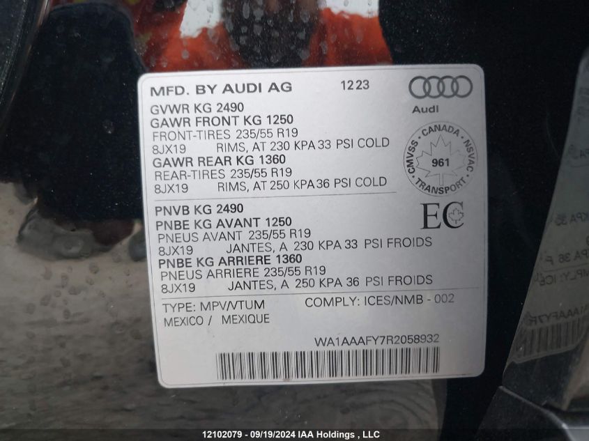 2024 Audi Q5 VIN: WA1AAAFY7R2058932 Lot: 12102079