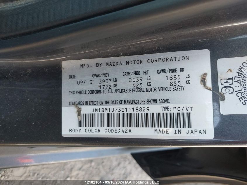 2014 Mazda Mazda3 VIN: JM1BM1U73E1118829 Lot: 12102104