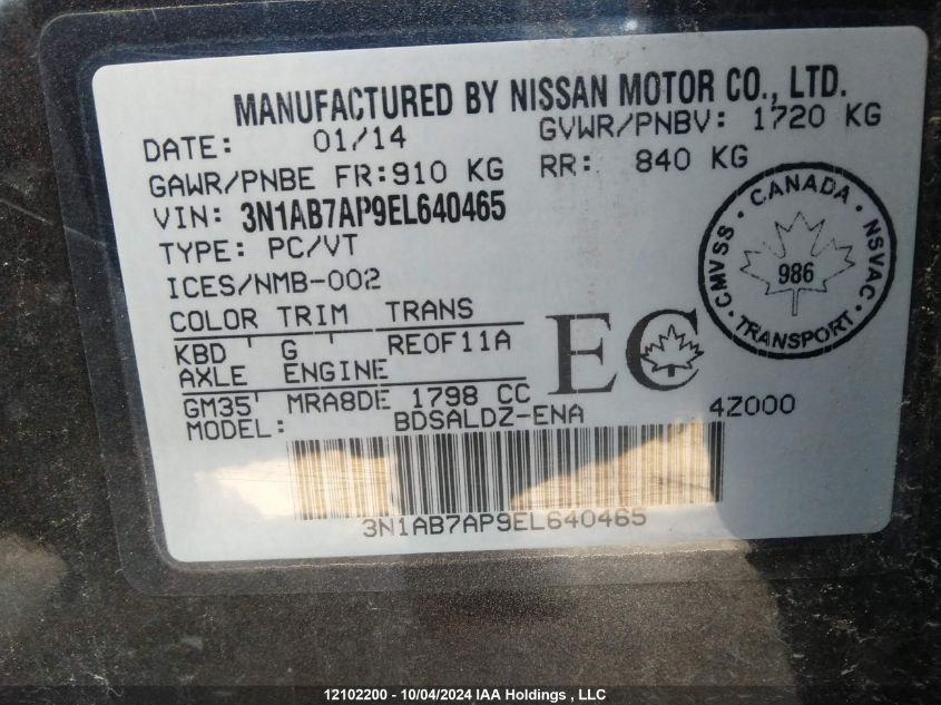 3N1AB7AP9EL640465 2014 Nissan Sentra