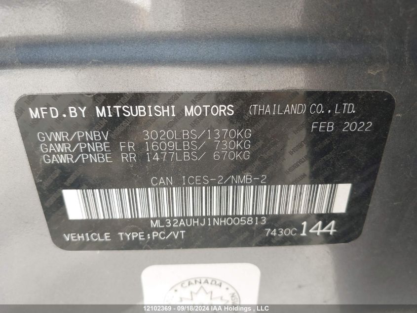 ML32AUHJ1NH005813 2022 Mitsubishi Mirage