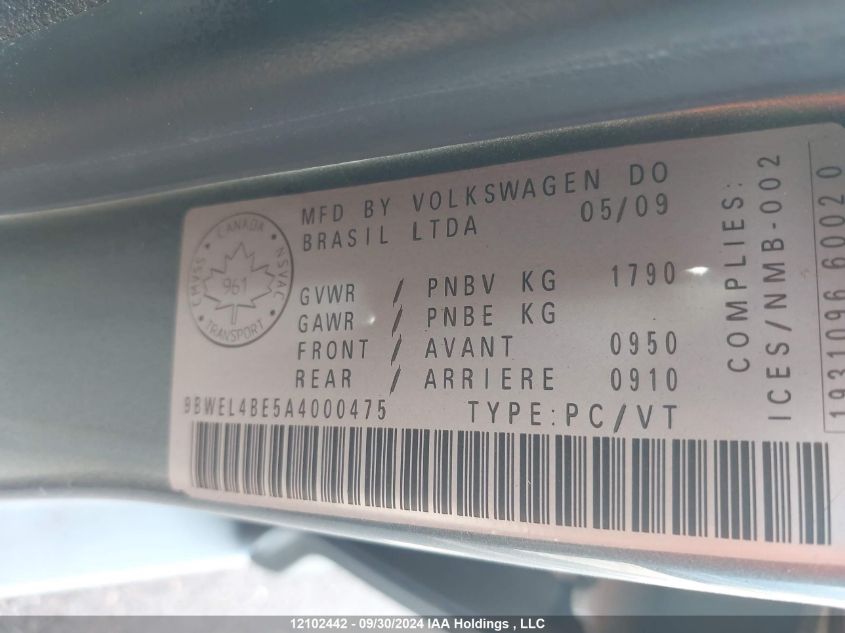 2010 Volkswagen City Golf VIN: 9BWEL4BE5A4000475 Lot: 12102442