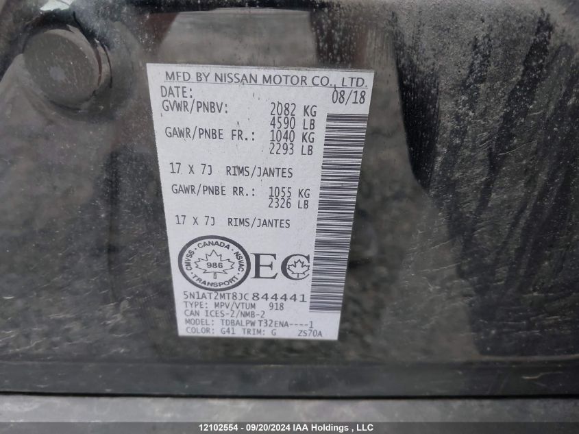 2018 Nissan Rogue VIN: 5N1AT2MT8JC844441 Lot: 12102554