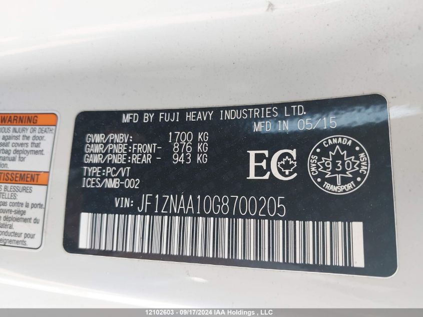 2016 Toyota Scion Fr-S VIN: JF1ZNAA10G8700205 Lot: 12102603