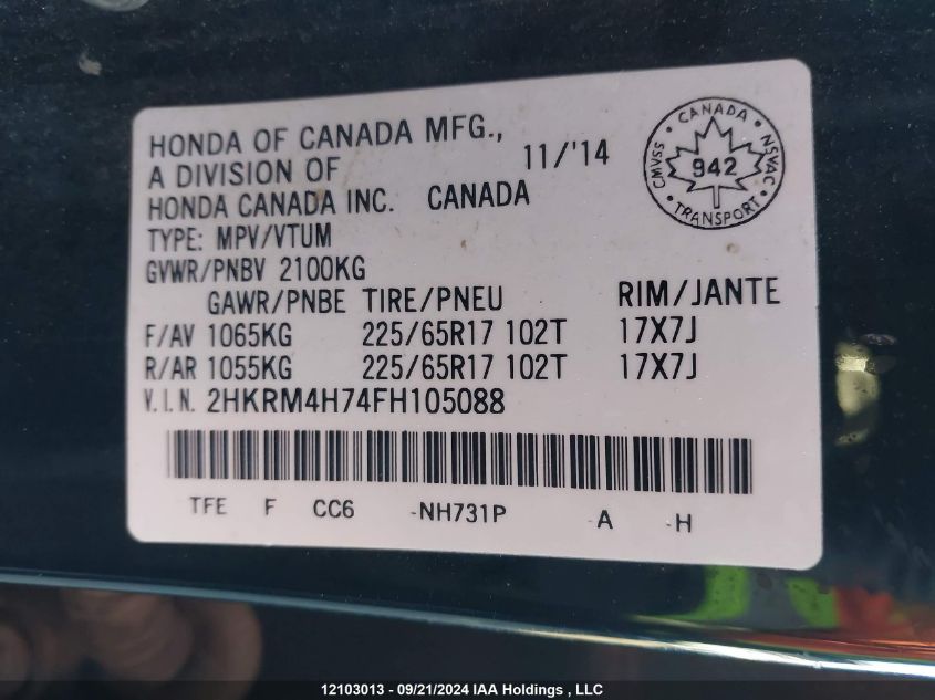 2HKRM4H74FH105088 2015 Honda Cr-V