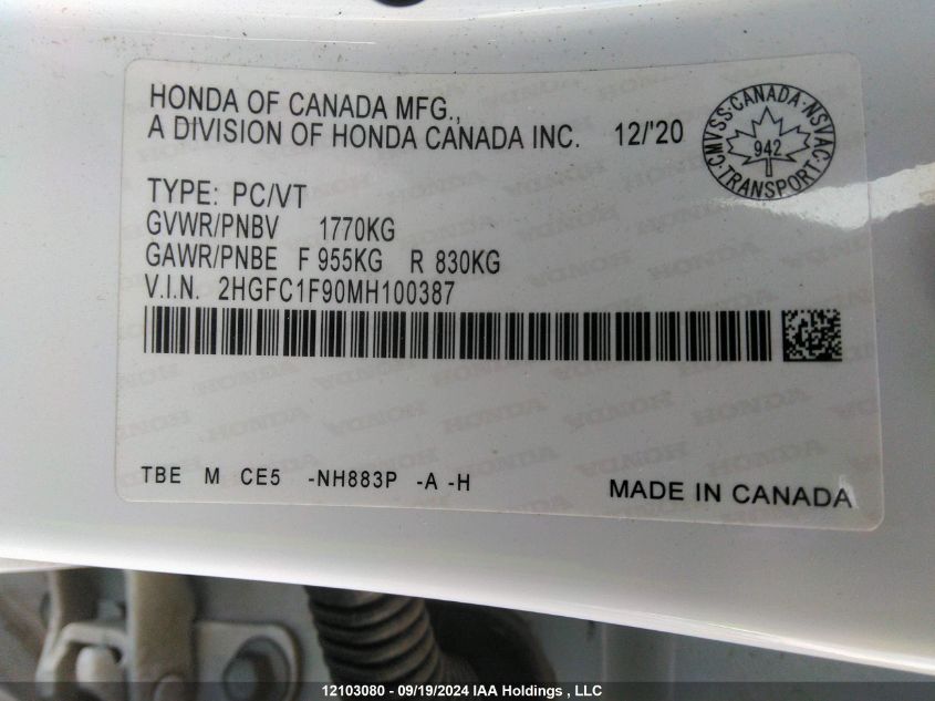 2HGFC1F90MH100387 2021 Honda Civic Sedan