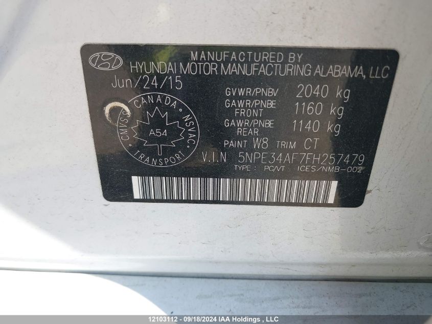 5NPE34AF7FH257479 2015 Hyundai Sonata Sport Tech