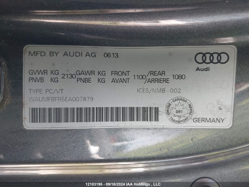 2014 Audi A5 VIN: WAUMFBFR5EA007879 Lot: 12103195