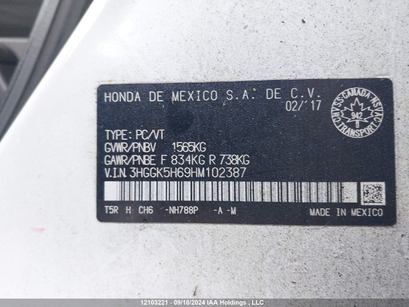 3HGGK5H69HM102387 2017 Honda Fit