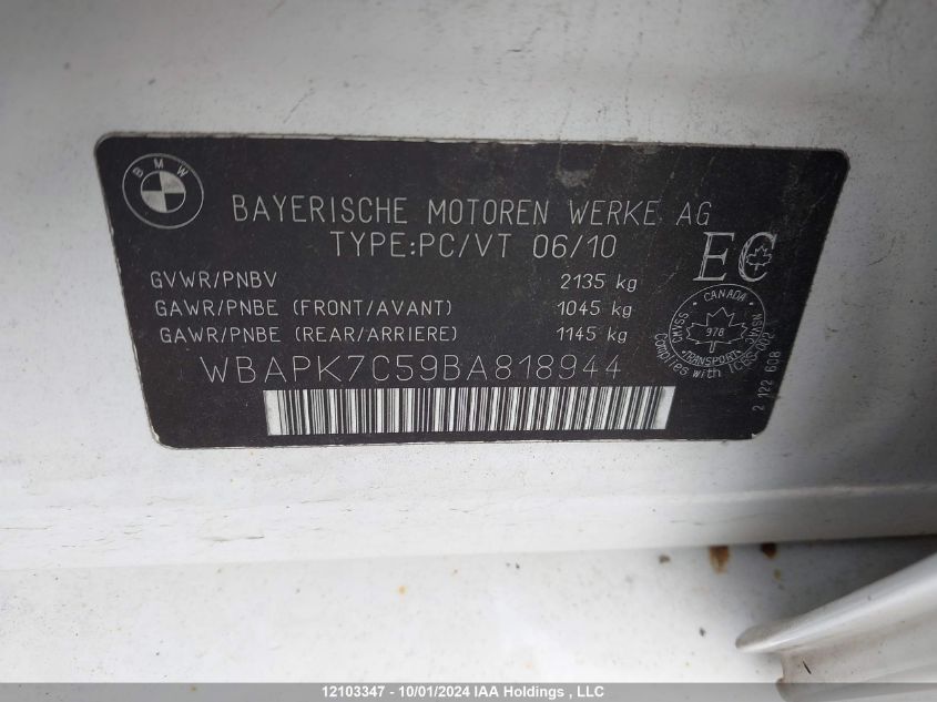 WBAPK7C59BA818944 2011 BMW 3 Series