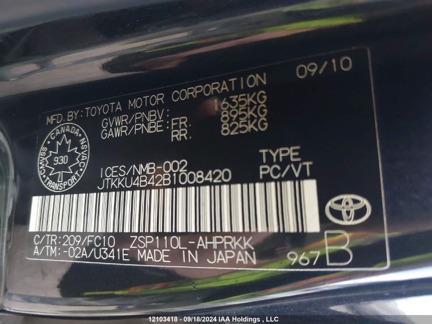 2011 Toyota Scion Xd VIN: JTKKU4B42B1008420 Lot: 12103418