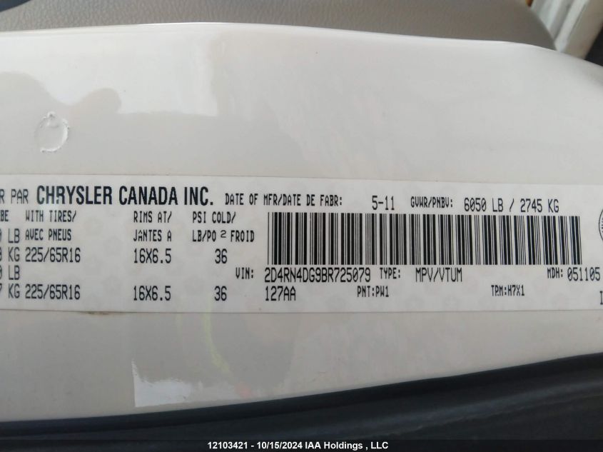 2011 Dodge Grand Caravan Express VIN: 2D4RN4DG9BR725079 Lot: 12103421