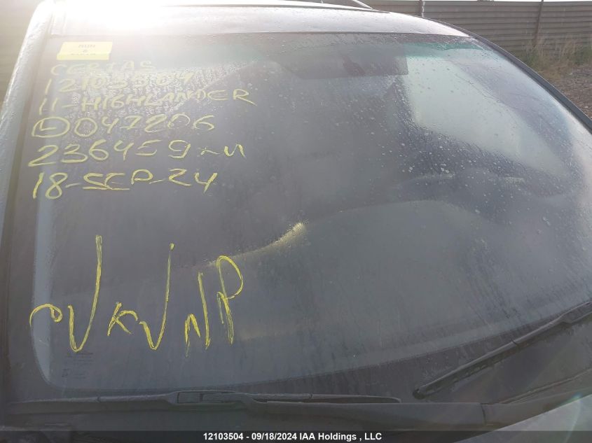 2011 Toyota Highlander V6 VIN: 5TDBK3EH7BS047206 Lot: 12103504