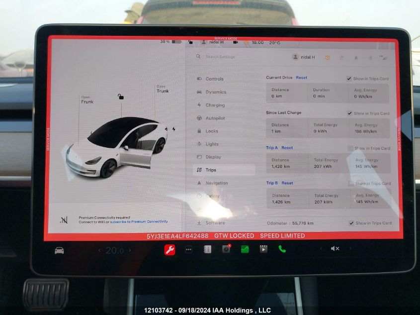 2020 Tesla Model 3 VIN: 5YJ3E1EA4LF642488 Lot: 12103742