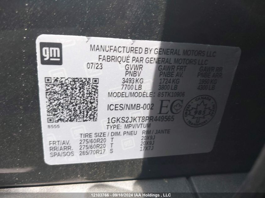 2023 GMC Yukon Xl VIN: 1GKS2JKT8PR449565 Lot: 12103766