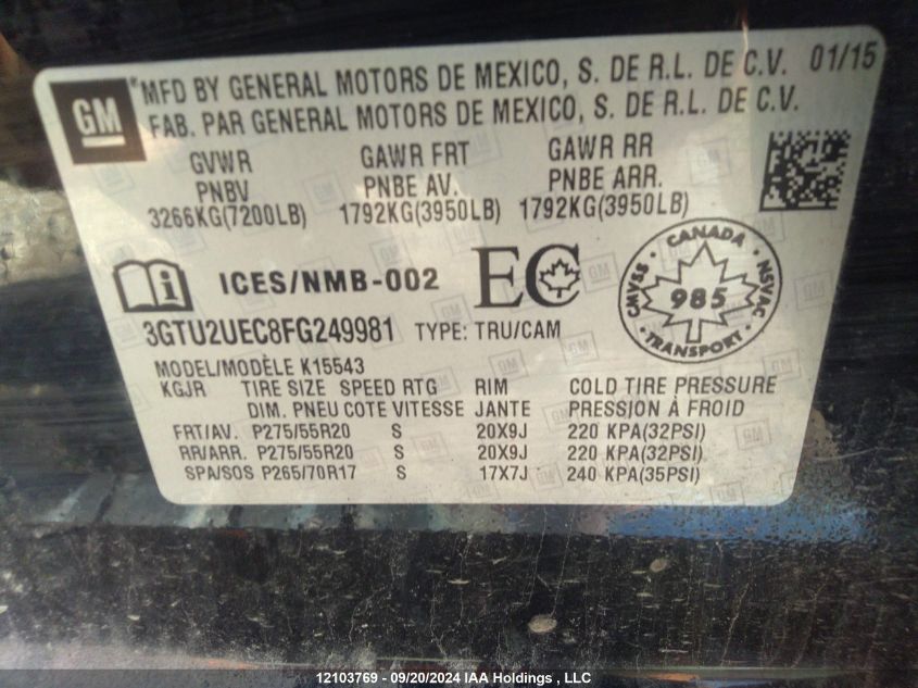 3GTU2UEC8FG249981 2015 GMC Sierra 1500