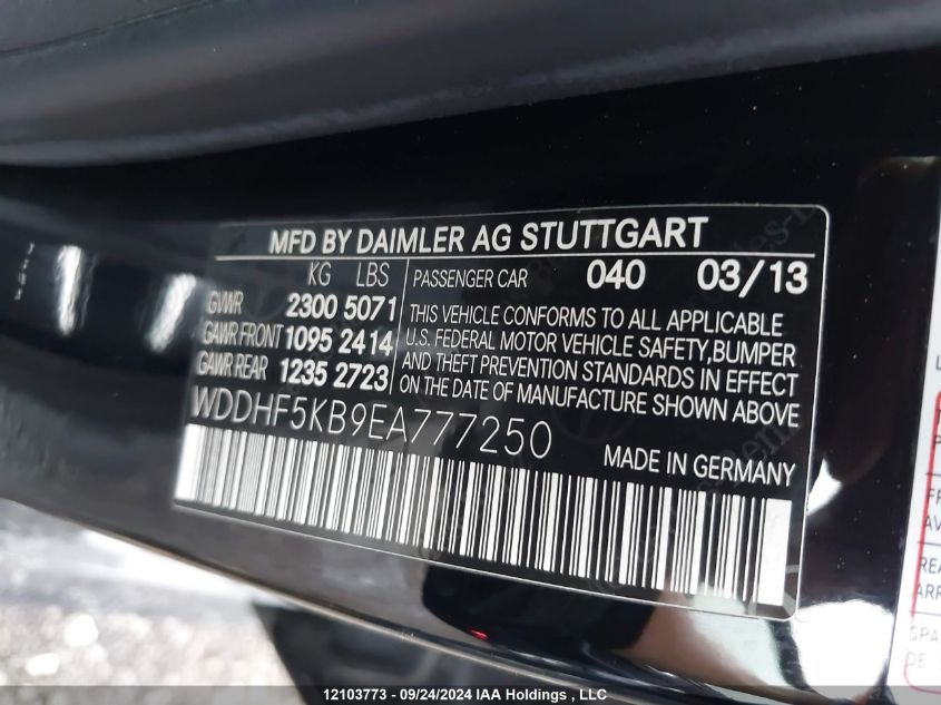 2014 Mercedes-Benz E 350 VIN: WDDHF5KB9EA777250 Lot: 12103773