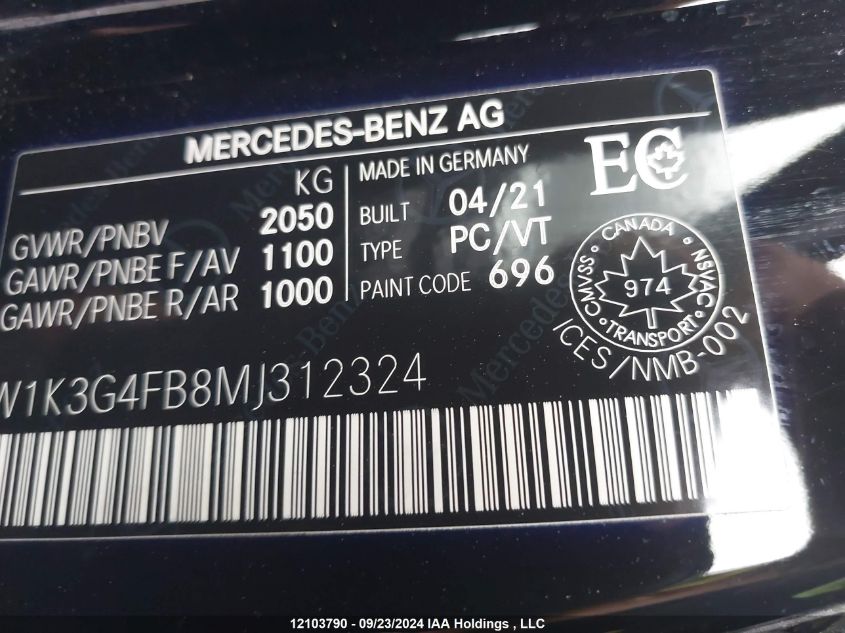 W1K3G4FB8MJ312324 2021 Mercedes-Benz A 220 4Mtic