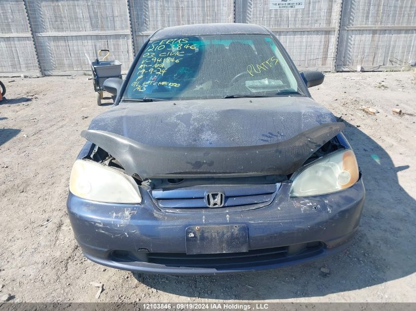 2003 Honda Civic Sdn VIN: 2HGES154X3H941846 Lot: 12103846