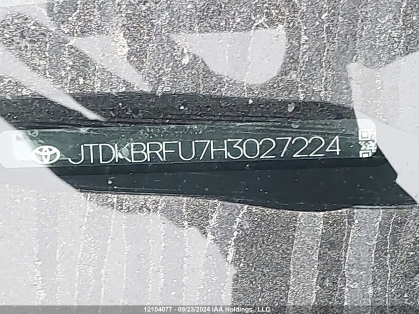 2017 Toyota Prius VIN: JTDKBRFU7H3027224 Lot: 12104077