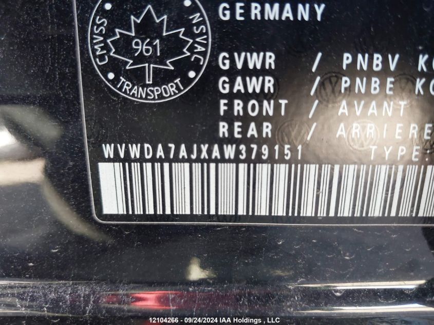 WVWDA7AJXAW379151 2010 Volkswagen Golf