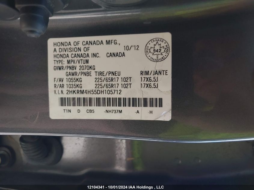 2HKRM4H55DH105712 2013 Honda Cr-V