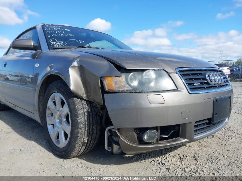 2004 Audi A4 Quattro VIN: WAUDT48H04K020296 Lot: 12104470