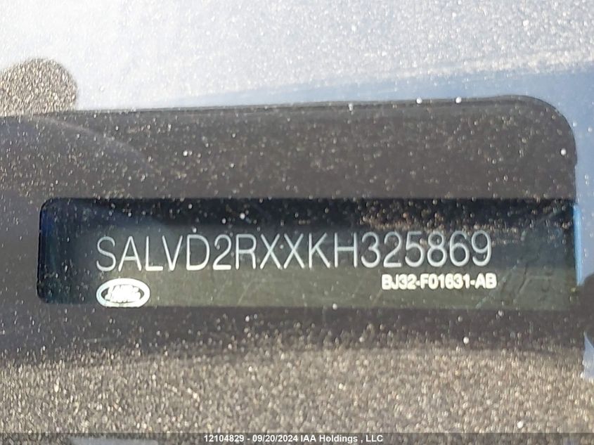 2019 Land Rover Range Rover Evoque VIN: SALVD2RXXKH325869 Lot: 12104829