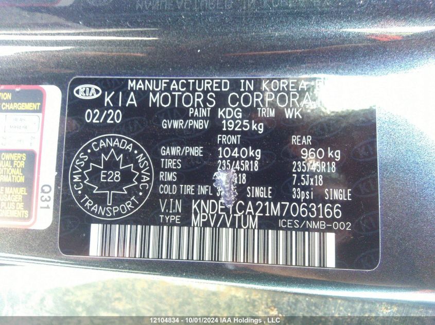 2021 Kia Seltos VIN: KNDETCA21M7063166 Lot: 12104834