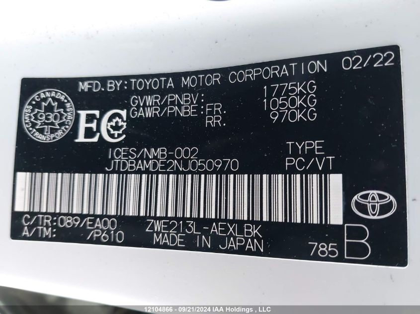 JTDBAMDE2NJ050970 2022 Toyota Corolla