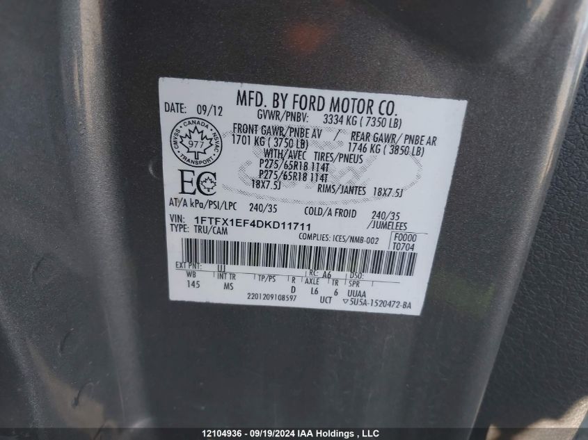 1FTFX1EF4DKD11711 2013 Ford F150 Super Cab