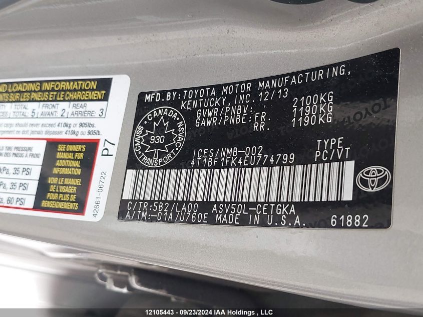 4T1BF1FK4EU774799 2014 Toyota Camry L/Se/Le/Xle