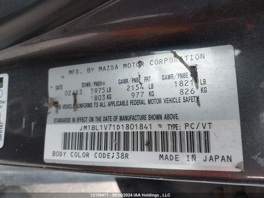 2013 Mazda 3 I VIN: JM1BL1V71D1801841 Lot: 12105471