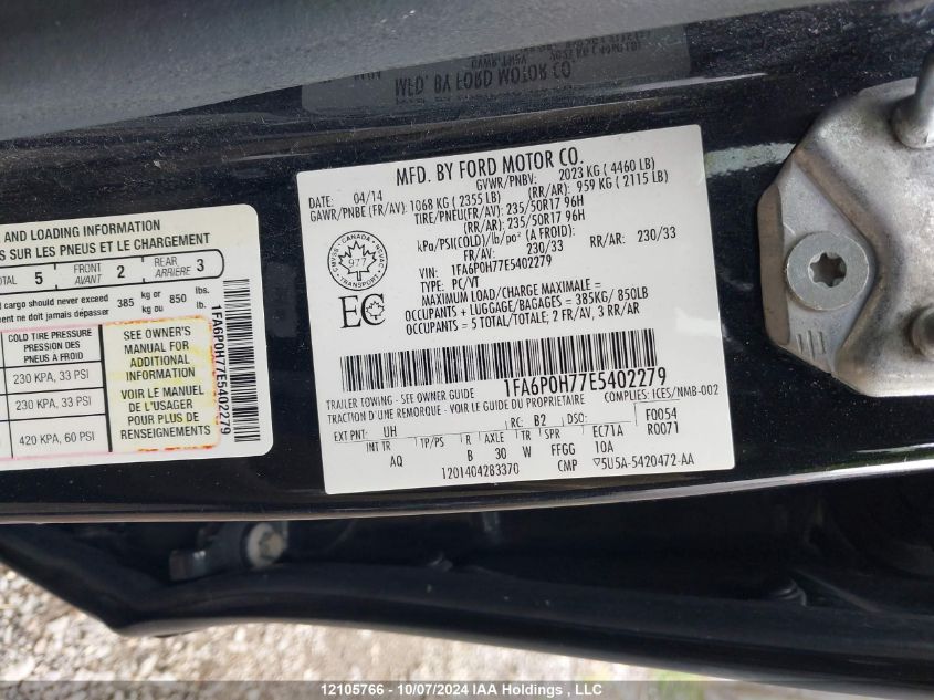 1FA6P0H77E5402279 2014 Ford Fusion Se