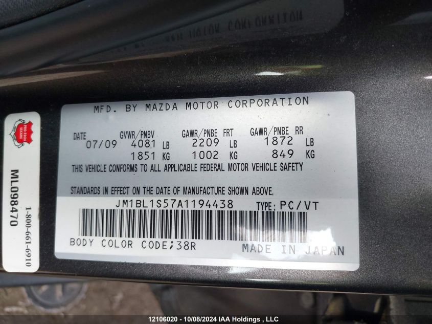 2010 Mazda Mazda3 VIN: JM1BL1S57A1194438 Lot: 12106020