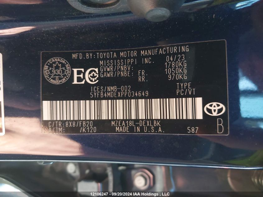 5YFB4MDEXPP034649 2023 Toyota Corolla Le