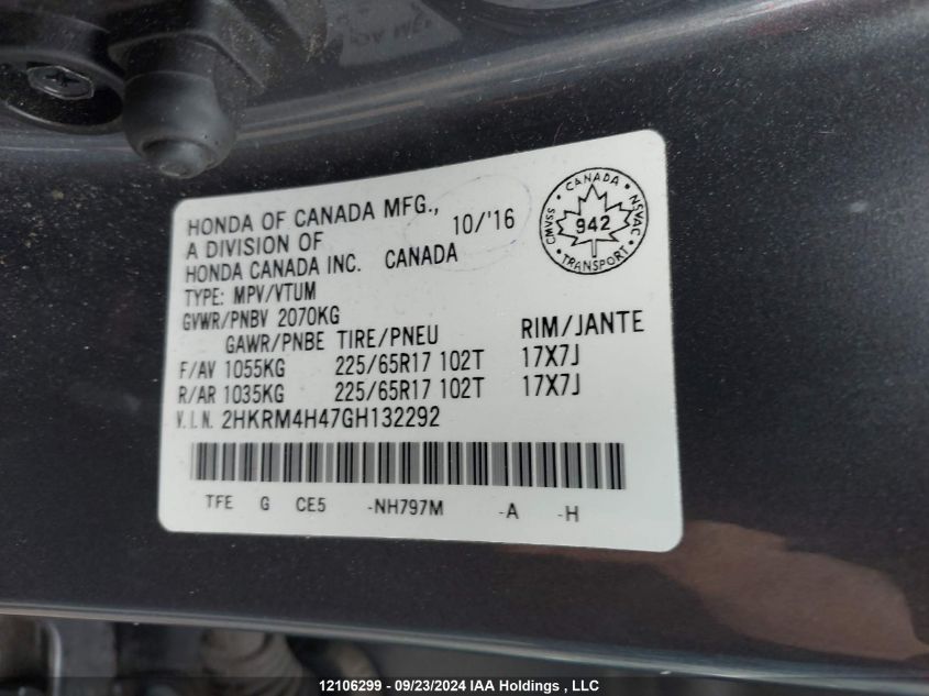 2HKRM4H47GH132292 2016 Honda Cr-V